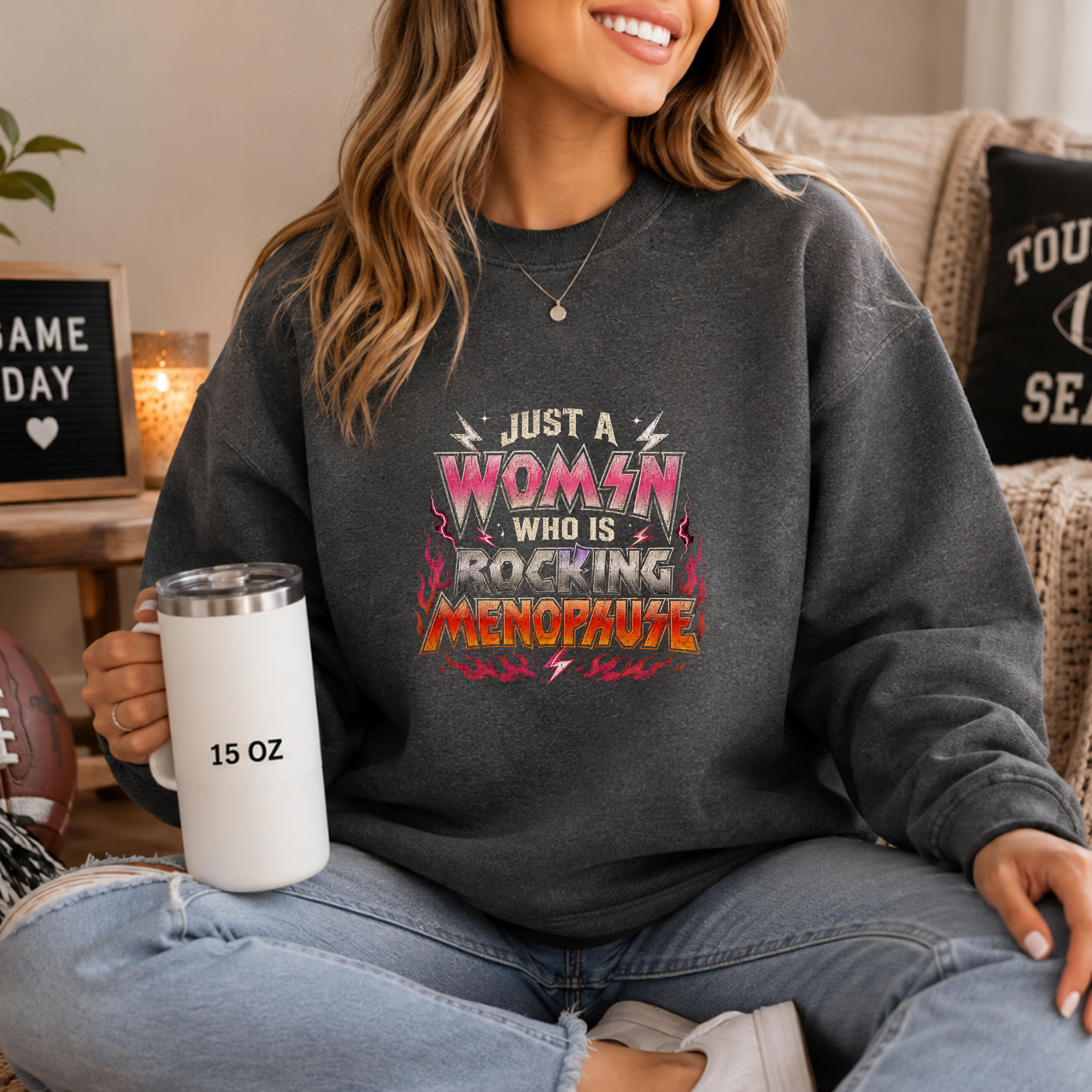 Just a woman who's rocking Menopause Statement Uniseks sweatshirt