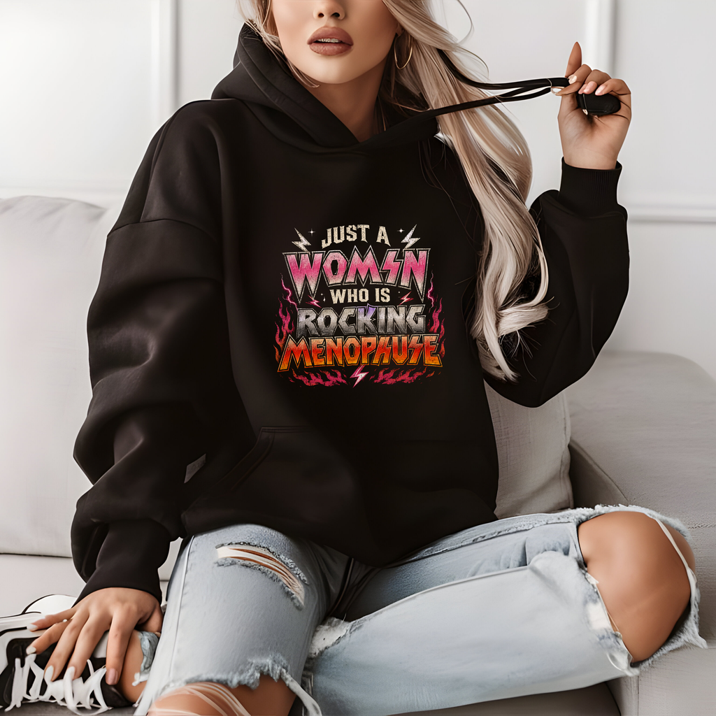 Just a Woman Rocking Menopause Graphic Hoodie - Heavy Blend Pullover